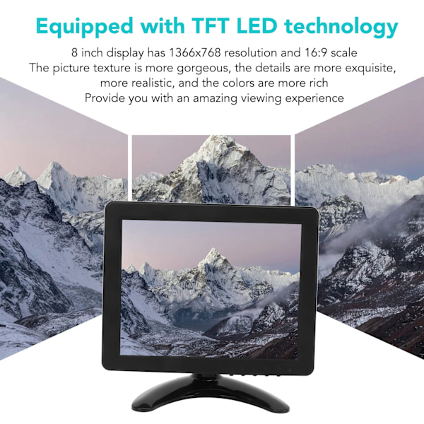 8 Tuuman TFT LED-näyttö Kannettava HD-värikuvanäyttö VGA AV BNC USB DC HD-multimedialiitäntä 100‑240V CZ‑8008 EU-pistoke