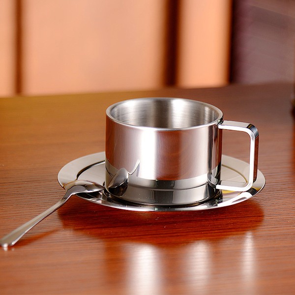 Elegant Isolerad Kaffekopp Set, Dubbelvägg Design Håller Drycker Varma Eller Kalla, Perfekt För Kaffe, Te, Mjölk, Och Mer, Silver, Rostfritt Stål