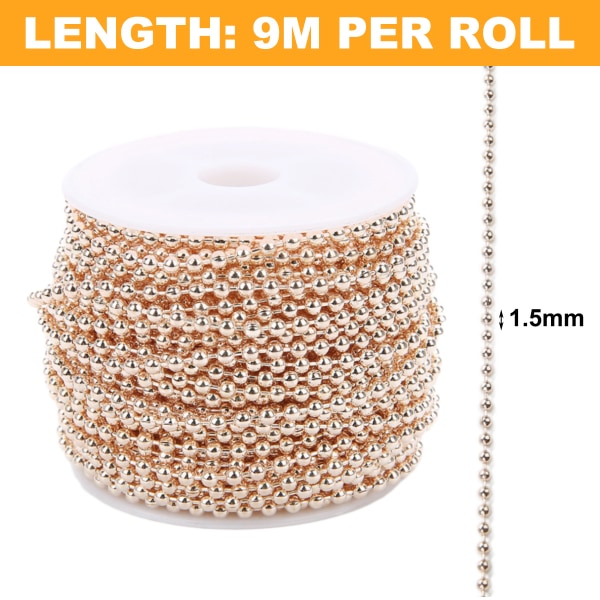 1,5 mm metalkuglekæder, halskæde-kædekugleperle, 10 yards perle