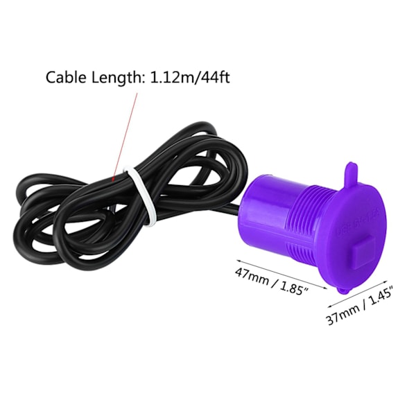 Universal Motorcycle USB Charger Socket Power Supply Port for Mobile Phone Waterproof Purple