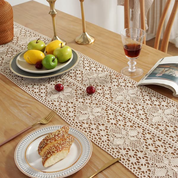 Mångsidig Bordslöpare, Klassisk Beige för Rustik Vävd, Lättskött, Elegant Design, Enkelt Broderimönster, 30x119 cm