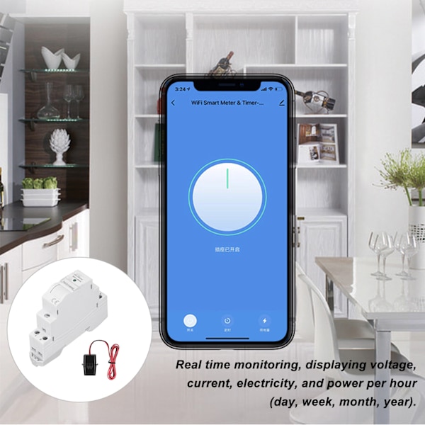 Wifi Smart Energimätare Realtid Ström Spänning Effektövervakning 1 Grupp Enkel Kontroll Elmätare AC 100‑240V