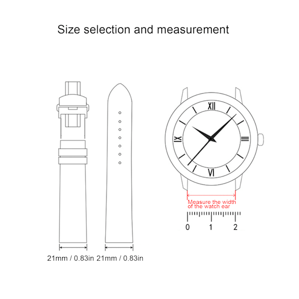 Remme for klokke med spenne, unisex klokkestropp reservedeler tilbehør svart 21 mm / 0,83 tommer