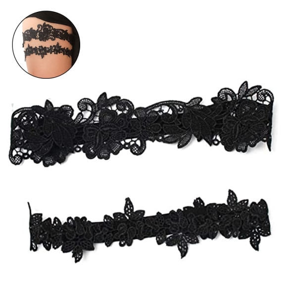 2 PCS Wedding Garter Set Black Bridal Lace Garter Belt Sexy Flow