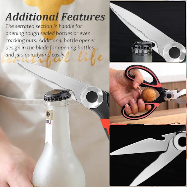 Mångsidig Köksax, Ultraskarp Kraftig Rostfri Stålsax med Mikrotandning för Halkfritt Klipp, Ergonomisk Design för Båda