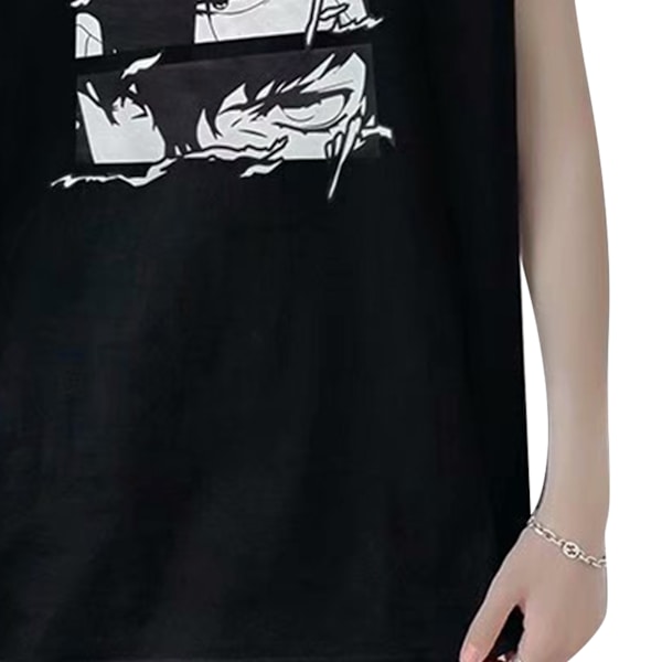 Mænd Tanktop Smuk Print Ærmeløs Løstsiddende Vest Skåret Skjorte til Hjemmetræning Sort XL