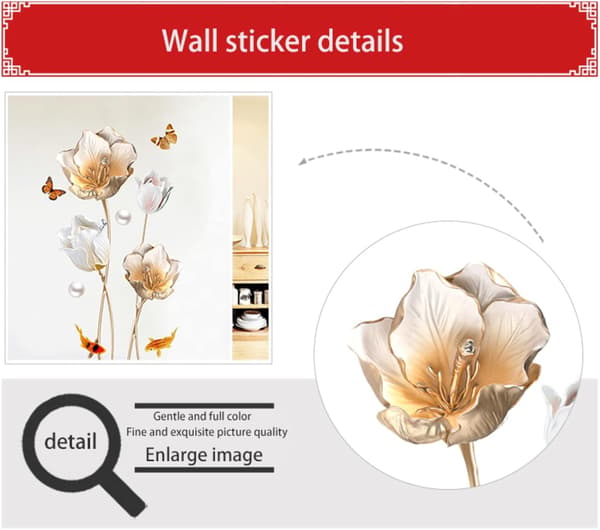 Gyllene Tulpan Fjärilar Väggdekal Blomväggdekaler För Sovrum