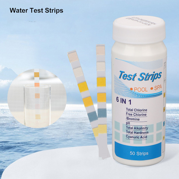 50 stk. 6 i 1 Pool Teststrimler 15 sekunders Måling af Klor, Hårdhed, PH, Cyanursyre Detektionsp papir