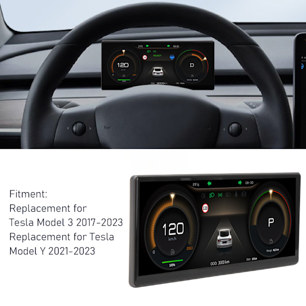 9-tums IPS-skärm Bilstolpsskärm HUD LCD Instrumentpanel Ersättning för Tesla Model 3 Y AMD Ryzen-processor