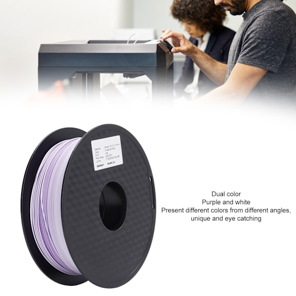 3D Printer PLA Filament Dobbelt Farve Lilla Hvid Pæn Ledningsføring Glat Udskrivning Silkeglans Printer Filament