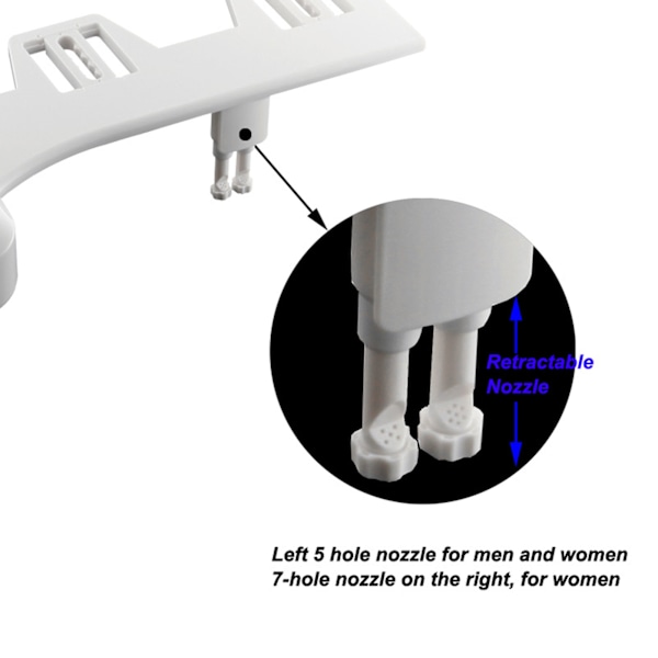 Bidettillbehör Självrengörande Dubbelmunstycke Justerbart Vattentryck Kallt Vatten Toalettbidet för Feminin Tvät 9/16