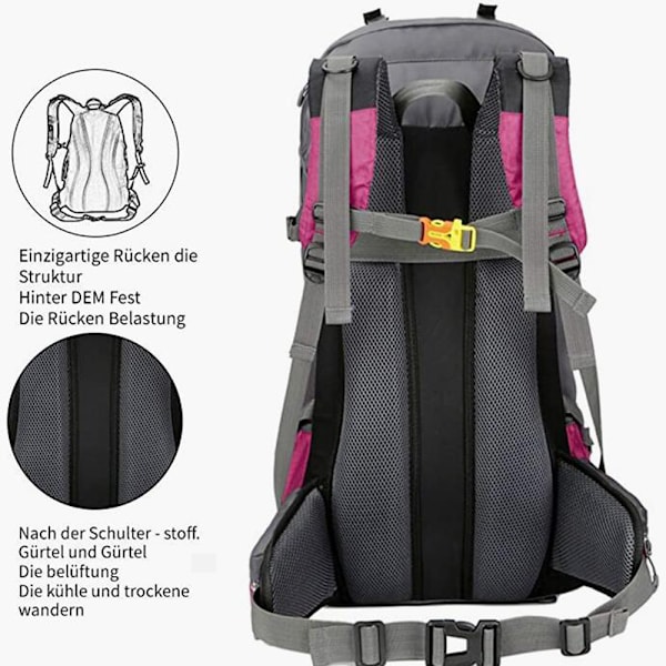 Bekväm 60L Vandringsryggsäck, Matt Ytdesign Utomhus Rese-dagsryggsäck med Ergonomiska Vadderade Remmar för Män Kvinnor