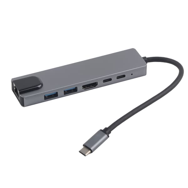 6 i 1 Type-C Dockingstasjon Type-C til PD/HDMI/RJ45/USB3.0 Kabeladapter Konverter