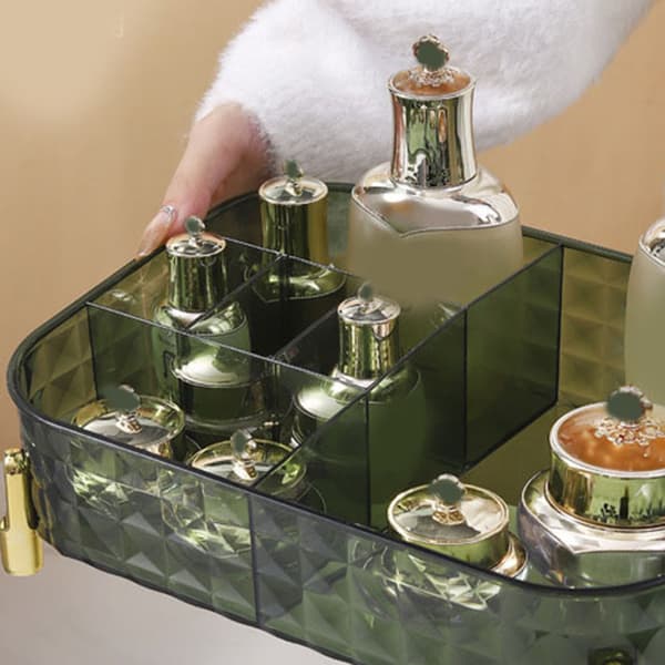 Makeup Organizer Bordplade Opbevaring, Stor Klar Makeup Opbevaring med Multifunktionelle Organiseringsfunktioner, Display Case Container Vanity Opbevaring