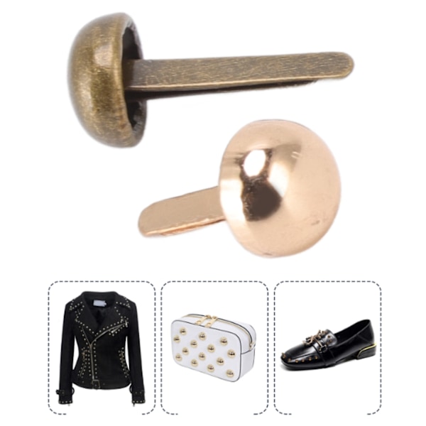200 stk. Mini Brads 8mm Rundt Hoved DIY Håndværk Elektropletteringsproces Lys Guld Bronze Messing Fastgørelseselementer til Punk Box Pakke