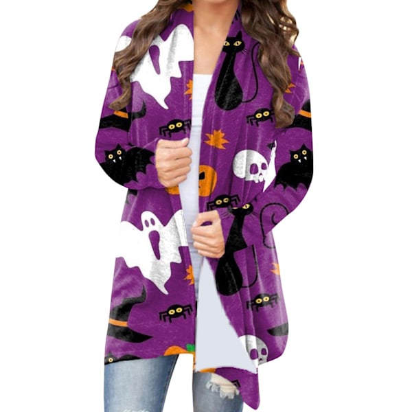 Dam Halloween Öppen Framtill Topp Tryck Långärmad Lös Passform Elegant Vardaglig Ytterkläder Typ 1 S