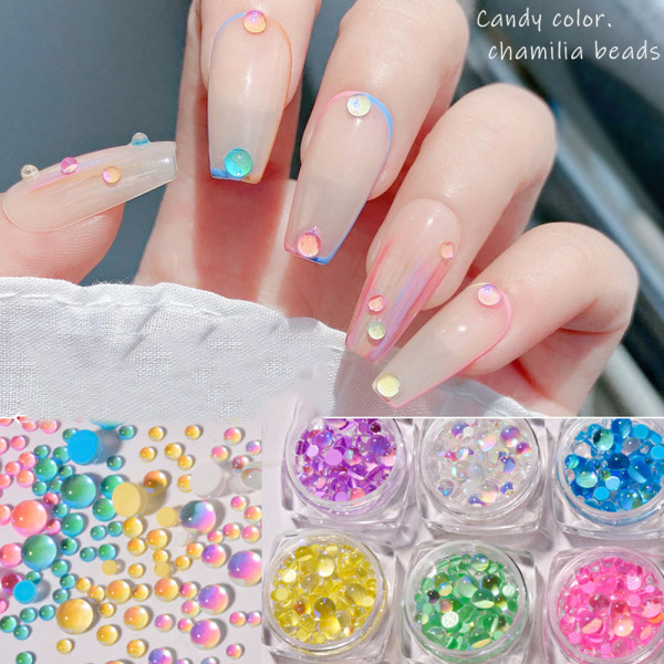 5 æsker Krystal Havfrue Nail Rhinestones Caviar Rund Perle