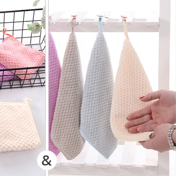Våffeldisktrasor, Mikrofiberhanddukar Mjuk Känsla För Kök Badrum, Hängande Design Snabbtorkande Absorberande Korallfleece Mjuk Tjock Diskduk