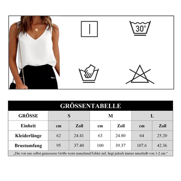 Dame Satin Tank Top Stropper Basic Cami Casual V-Hals Cami