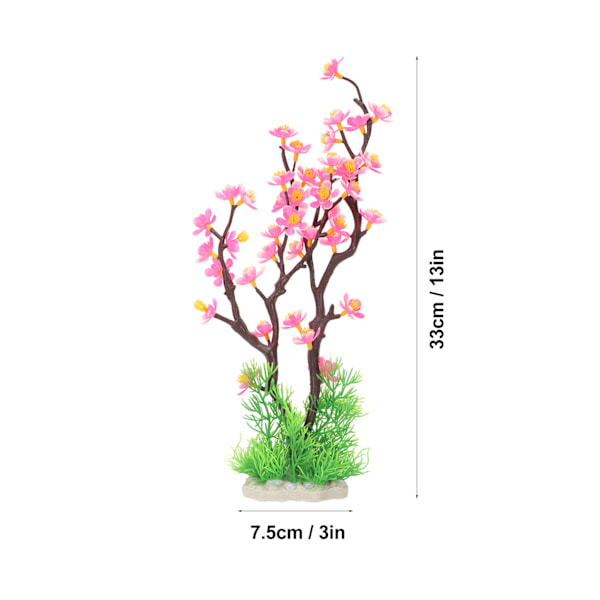 Akvarium Blomsterdekorasjon Simulering Kunstig Landskap Plommeblomst Fiskedam Planter for Akvarium Dekor Rosa