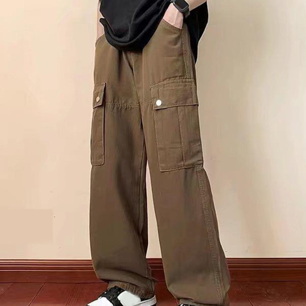 Mænds Løse Bukser Casual High Street Sidelommer Koncise Straight Japansk Forår og Efterår Bukser Brun L