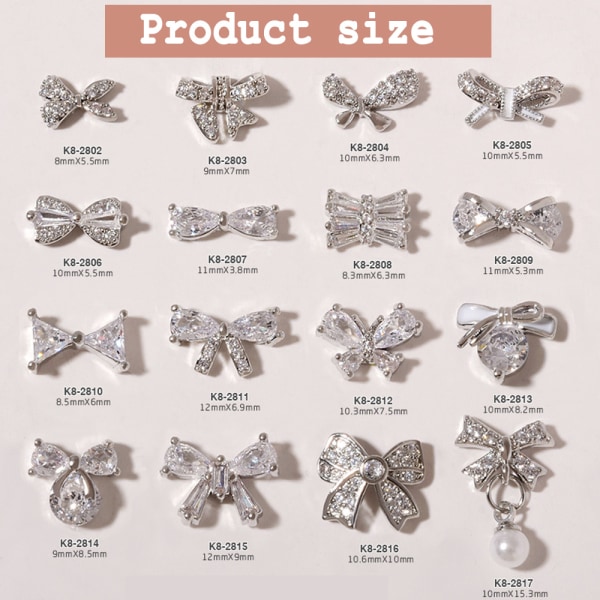 12 Pcs Bowknot Nail Alloy Rhinestones For Nails Kit Bow Tie