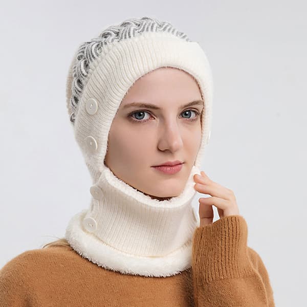 Vinter Damtröja Mössa Dam One-Piece Beanie Mössa Halsduk Mask Varm Vinter Stickad Mössa Tjock Skidmössa white