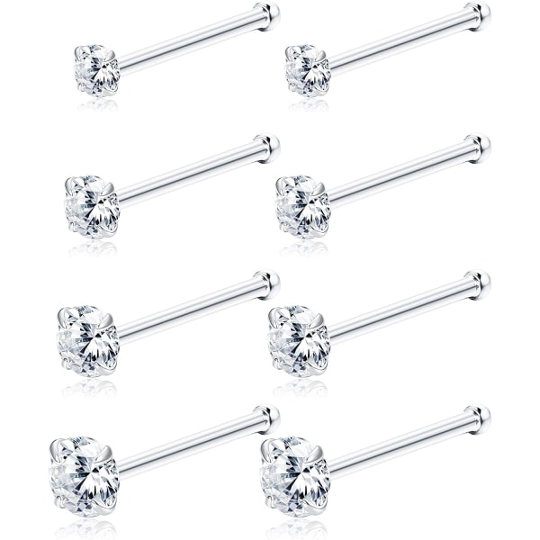 8 Pcs 20G Nose Ring Studs Made with Austrian Crystal for Women S