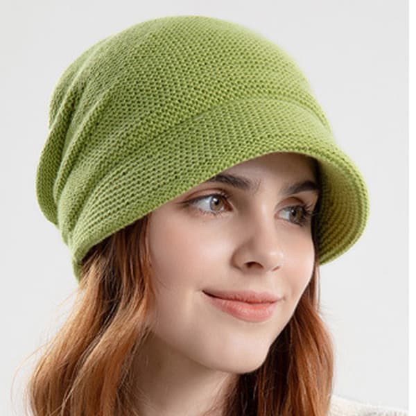 1 vinterforet varm utendørs varm pullover lue bred brem viser ansikt liten ørebeskyttelse green
