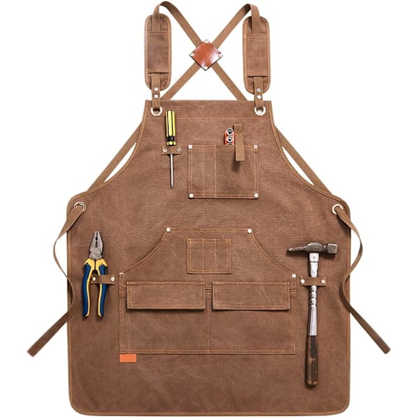 Vaxad Canvas Förkläde för Träbearbetning, Bred Användning & Fullt Justerbar, Tillverkad med Kraftig Tjock Canvas, Förstärkta Fickor & Öglor, Vatten & Vax