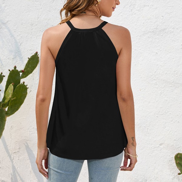 Spaghettibandå Topp Rund Hals Casual Cool Lös Passform Ärmlös Tank Top för Sommar Dagligt Bruk Gata Svart XL