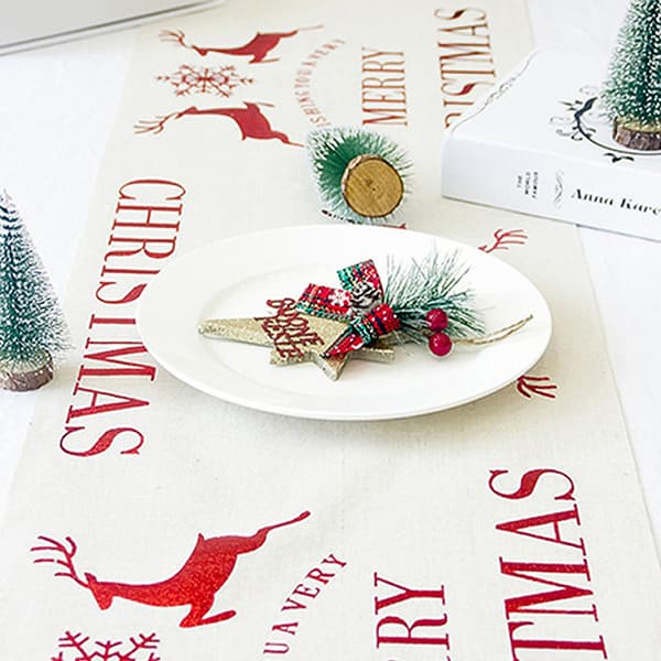 Julebordløper i lin, for julebordsdekorasjon (270*28cm) trykt rektangulær duk White Snowflake Elk
