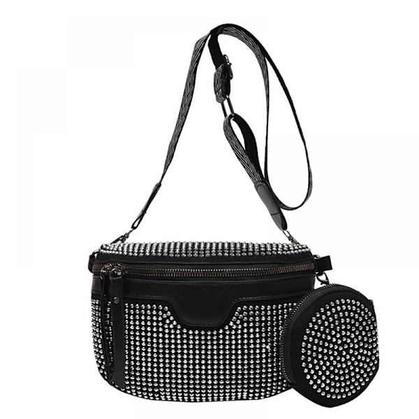 Glittrande Rhinestone Magväska, Högkvalitativa Läder Midjeväskor För Kvinnor Med Mångsidiga Alternativ För Crossbody-väska, Smidig Dubbel Dragkedja För Säker Förvaring