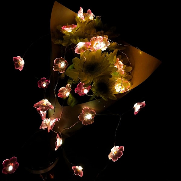 Körsbärsblommor Ljusslinga Minnesfunktion, Batteridrivna Dekorativa Ljusslingor för Heminredning