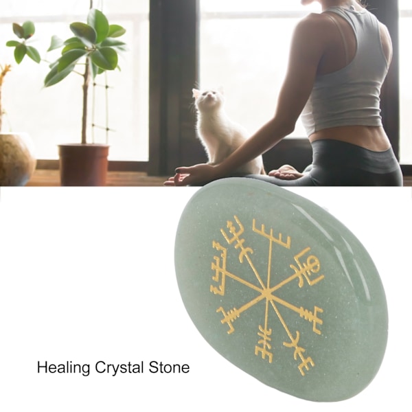 Helande Kristallsten Graverade Nordiska Vikingasymbolstenar Meditation Helande Platt Oval Symbolsten Grön