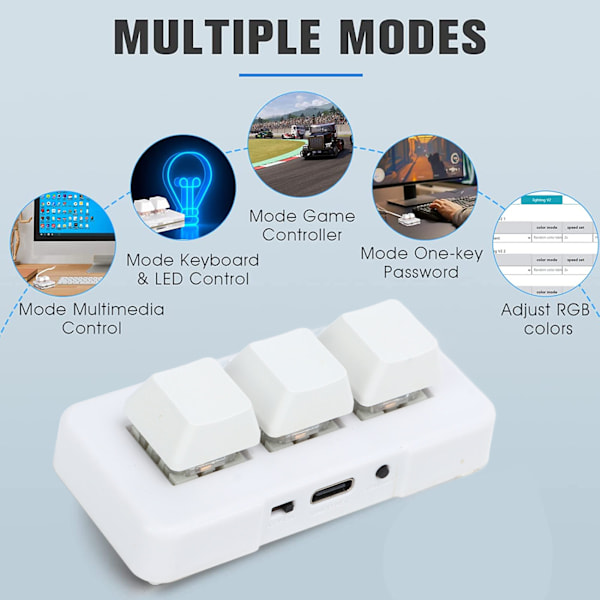 Hvit Mini 3-Tasters Tastatur ABS Bluetooth-Mottaker USB Komfortabel Håndfølelse Programmering LED Spilltastatur for Hjemmet