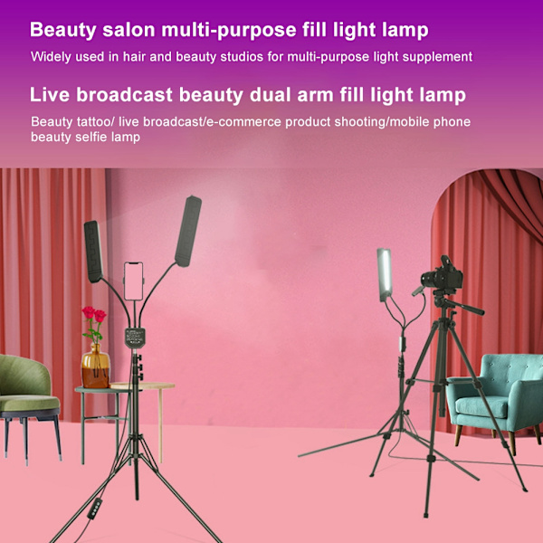 Kaksoisvarsi LED-himmennettävä täyttövalolampun valaisin valokuvausstudioon, meikkiin, tatuointiin, EU-pistoke 100-240V