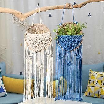 väggbonad boho dekor, väggdekor, med träpärlor dekor makramé väggkorg, 85*25cm