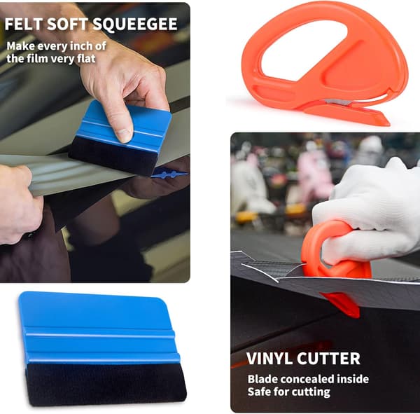 Værktøjssæt til bilruder med vinylfolie og filtskraber
