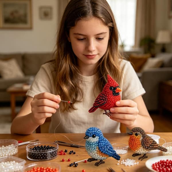 3D Perledyr DIY Håndverksperlesett, Søtt Perlekunstsett - Liten Fugl A
