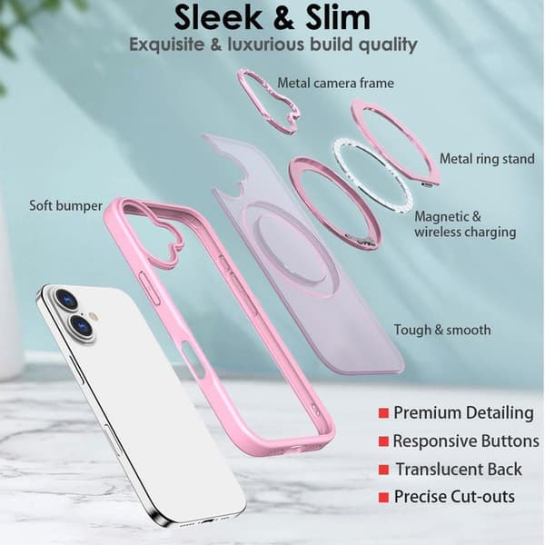 360° roterbart magnetiskt ringfodral för iPhone 14 Pro, stötsäkert skyddsfodral (rosa) Pink iPhone 14 Pro