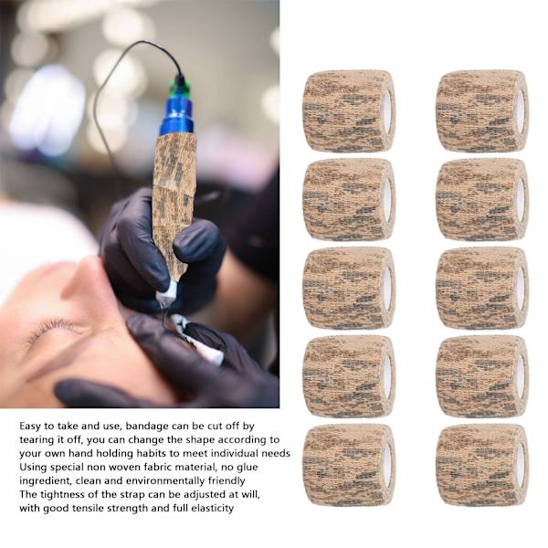 10 st Multifunktionella Självhäftande Bandage Rullar Engångs Elastisk Bandage Wrap Anti Vibration Anti Skid Tattoo Grepp Tejp Öken Kamouflage