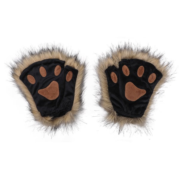 Flickor Cartoon Bear Claw Handskar Half Finger Paw Handskar Winter War A