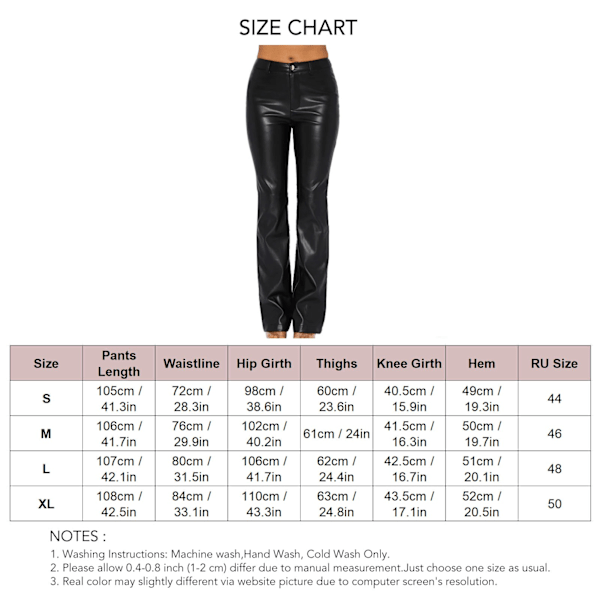 Dam Hög Elastisk PU Läderbyxor Raka Ben PU Läder Leggings Stretch Slim Fit Trendiga Långbyxor Svart S
