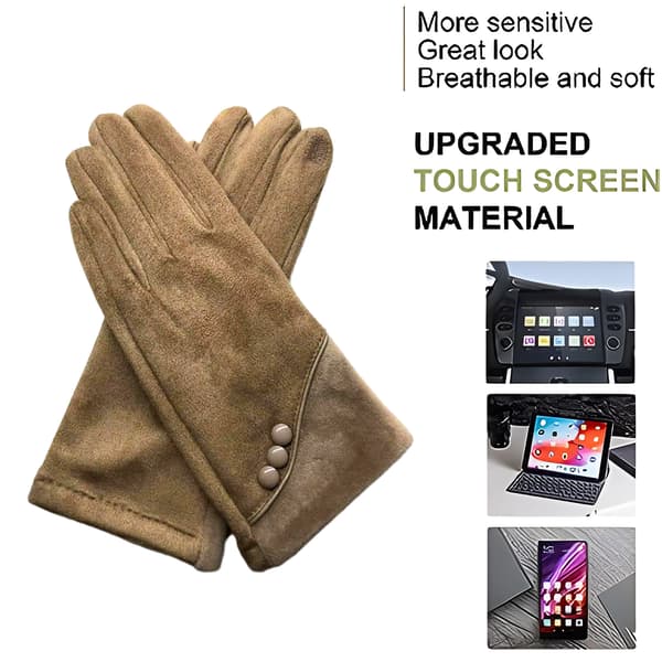 Varme vinterhandsker til kvinder med følsomme touchscreen-fingre, efterår/vinter plus ruskindshandsker Khaki
