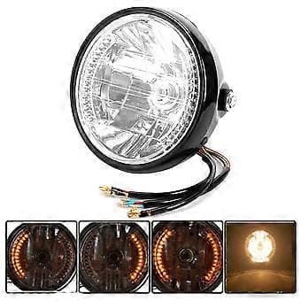 7'' H4 Motorcykel Forlygte Blinklys LED Front Blinklys Lampe