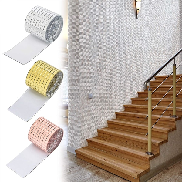 Hantverksdekoration med spegelmosaikplattor, unika hantverk för heminredning och dansfester, självhäftande roséguldfärgade mini-kvadratiska plattor för DIY