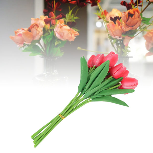 10 st Konstgjorda Tulpanblommor Hög Simulering Blomdekor för Vardagsrum Matbord Röd