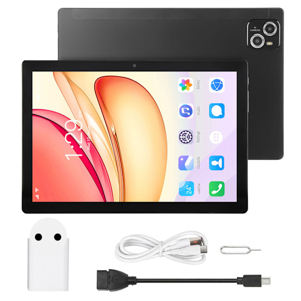10,1 tums surfplatta för Android 10 6GB 128GB 8-kärnig CPU 5G WiFi-stöd 4G-nätverk 8MP fram 16MP bakre FHD-surfplatta EU-kontakt 100‑240V EU-kontakt Svart