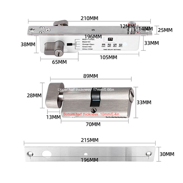 Elektrisk Bultlås Stark Styrka Rostfritt Stål Fördröjningsjustering Elektrisk Insticksdörrlås Trädörr Metalldörr 5 Trådar 12V Ström Upplåsning Rund
